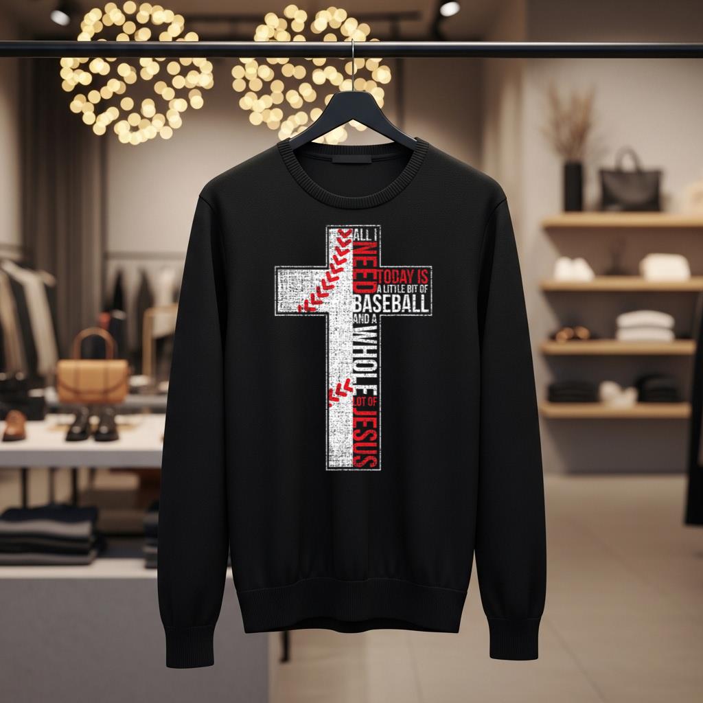 All I Need Is Baseball & Jesus Christian Cross Faith T Shirt
