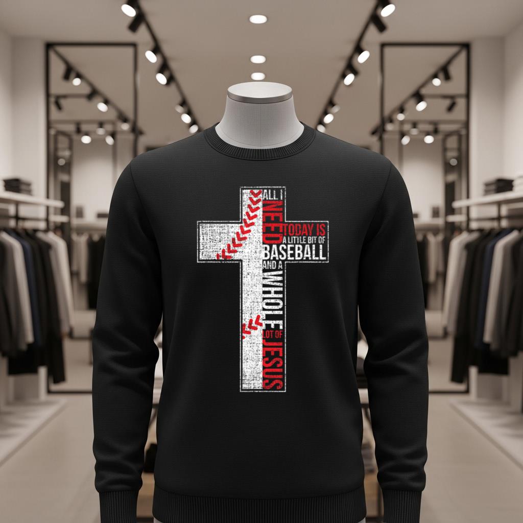 All I Need Is Baseball & Jesus Christian Cross Faith T Shirt - Image 2