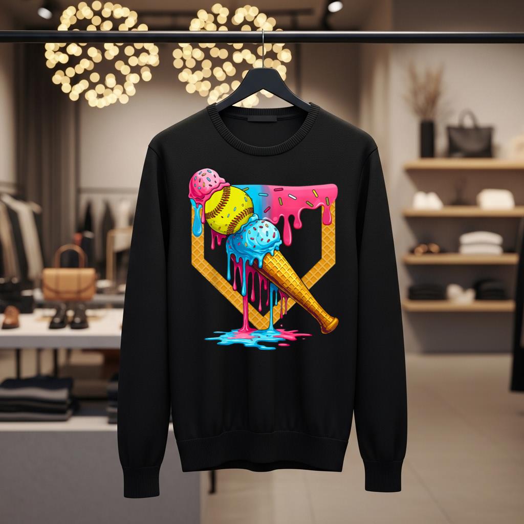 Cute Ice Cream Softball Home Plate Drip Game Day Softball