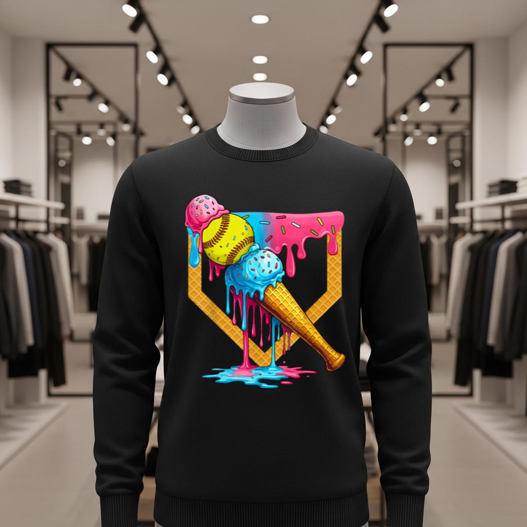 Cute Ice Cream Softball Home Plate Drip Game Day Softball - Image 2