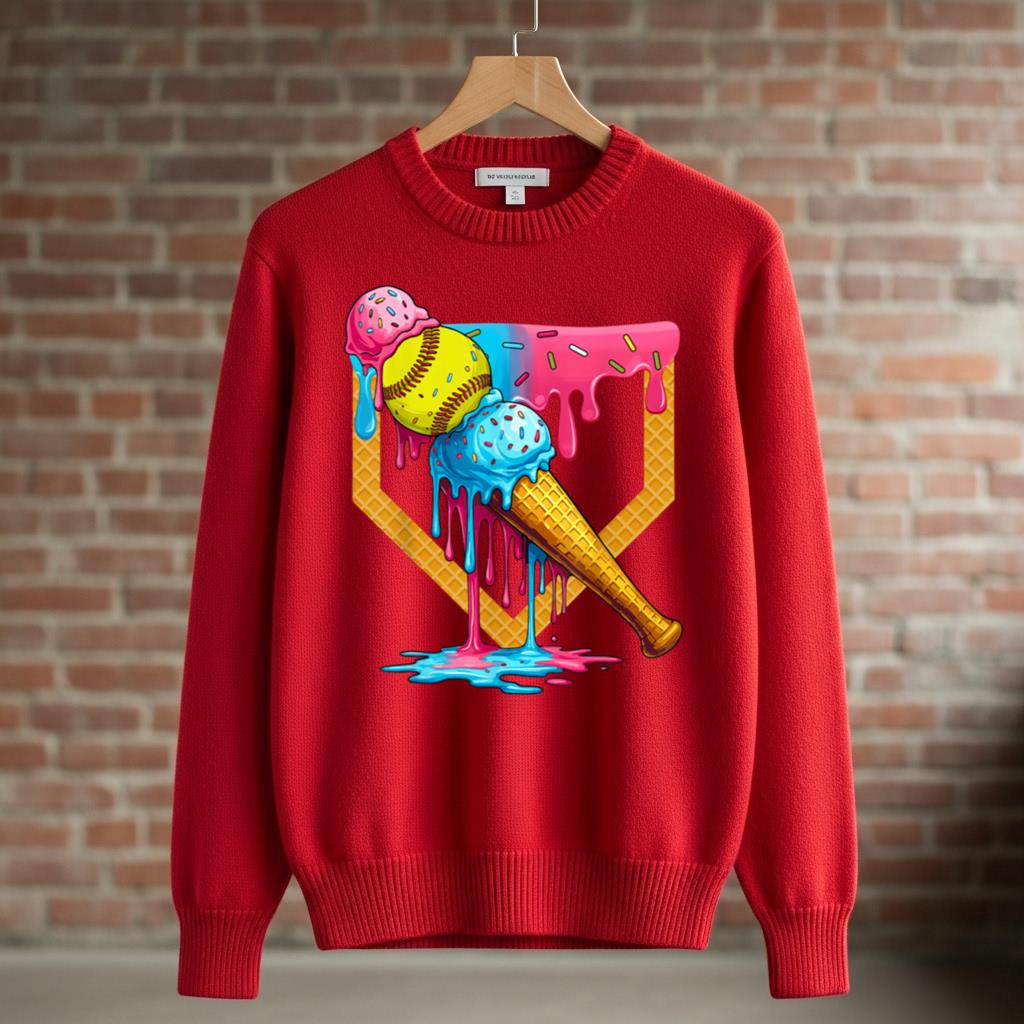 Cute Ice Cream Softball Home Plate Drip Game Day Softball - Image 3
