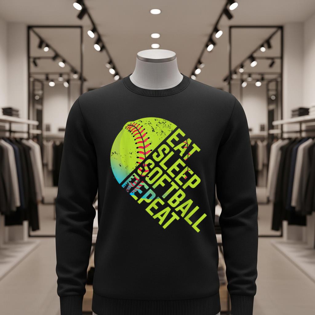 Eat Sleep Softball Repeat Funny Bat & Ball Player Sports Gag - Image 2