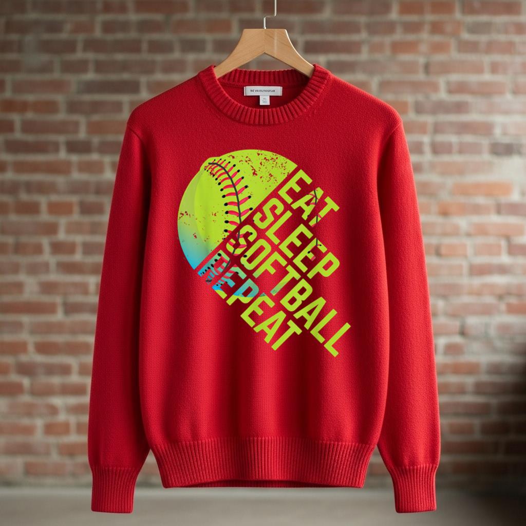 Eat Sleep Softball Repeat Funny Bat & Ball Player Sports Gag - Image 3