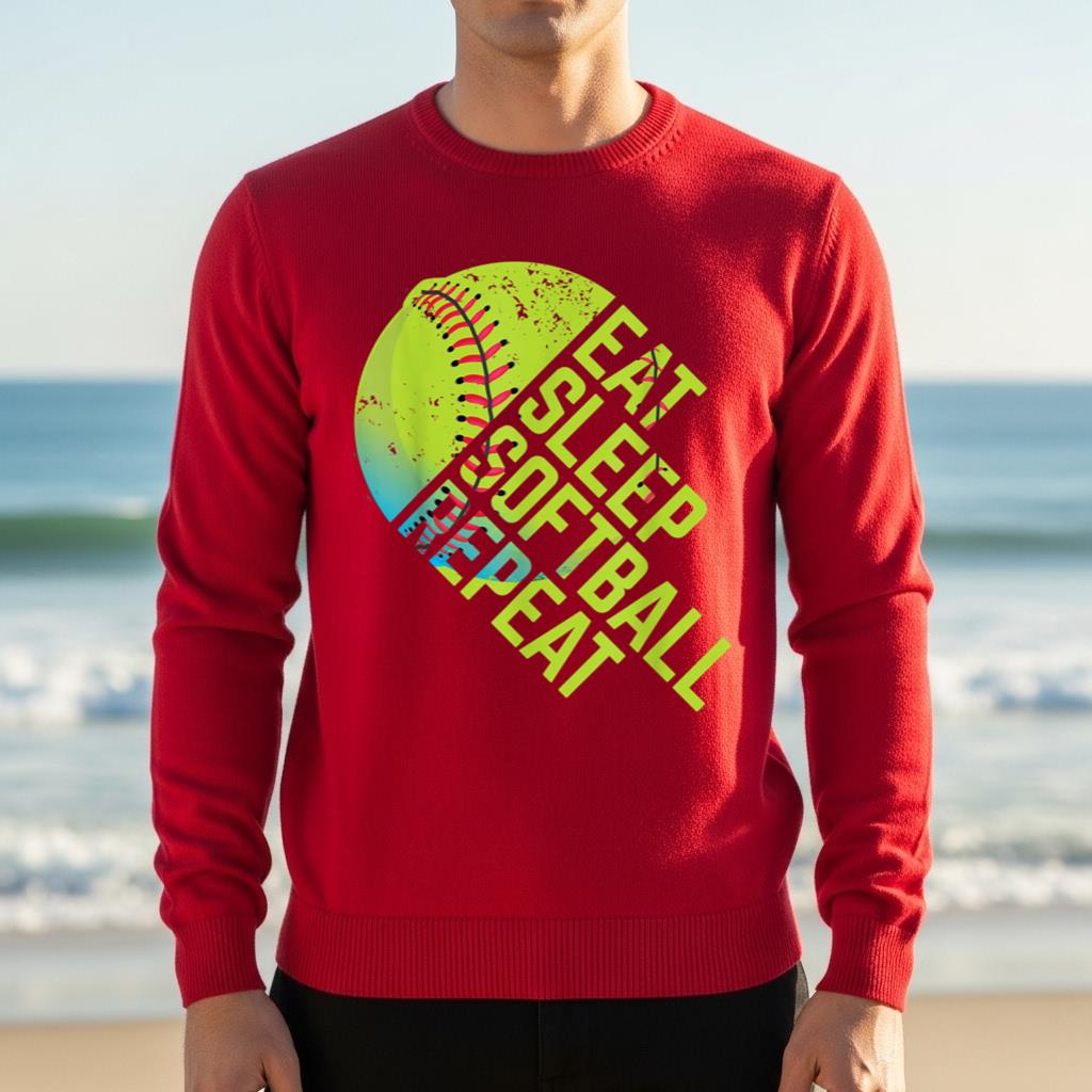Eat Sleep Softball Repeat Funny Bat & Ball Player Sports Gag - Image 4