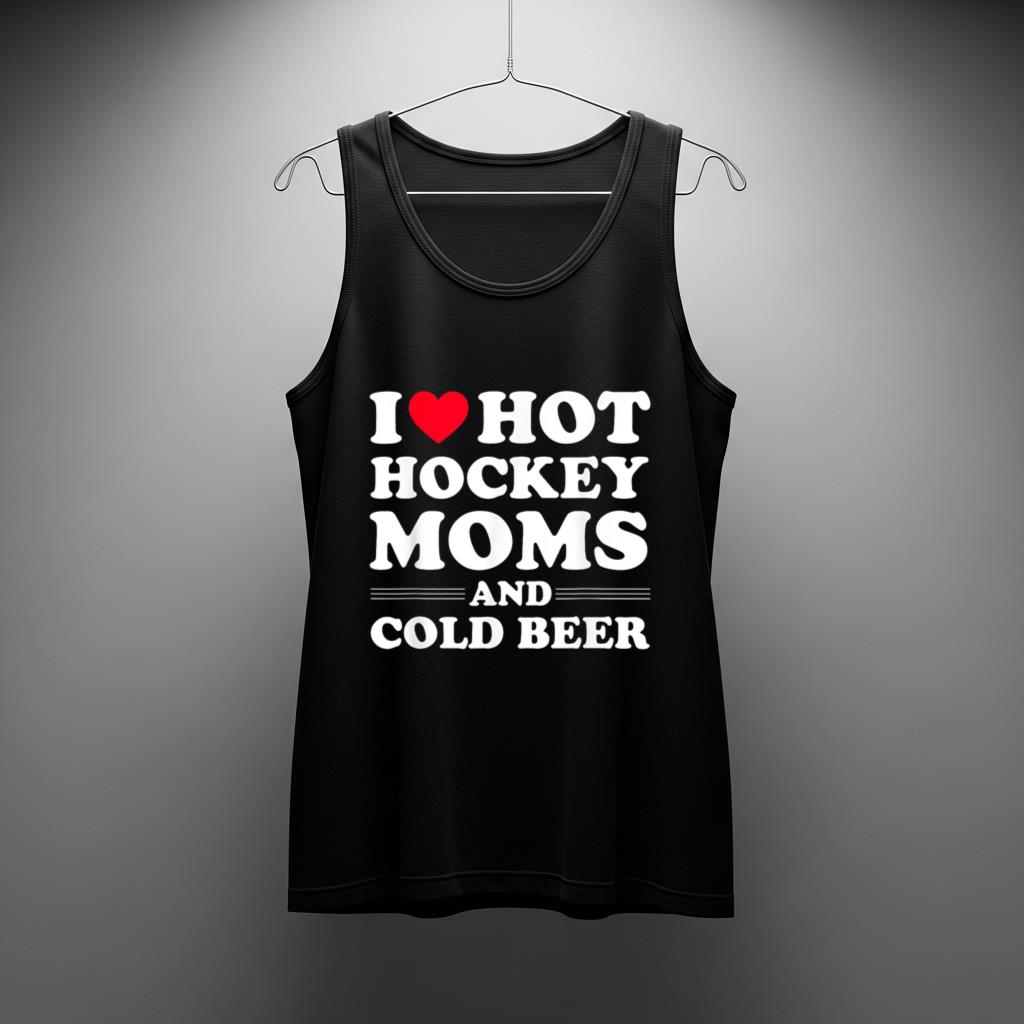 Funny Hockey Tank Top I Love Hot Hockey Moms And Cold Beer - Image 2