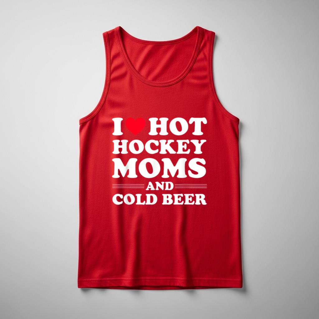 Funny Hockey Tank Top I Love Hot Hockey Moms And Cold Beer - Image 3