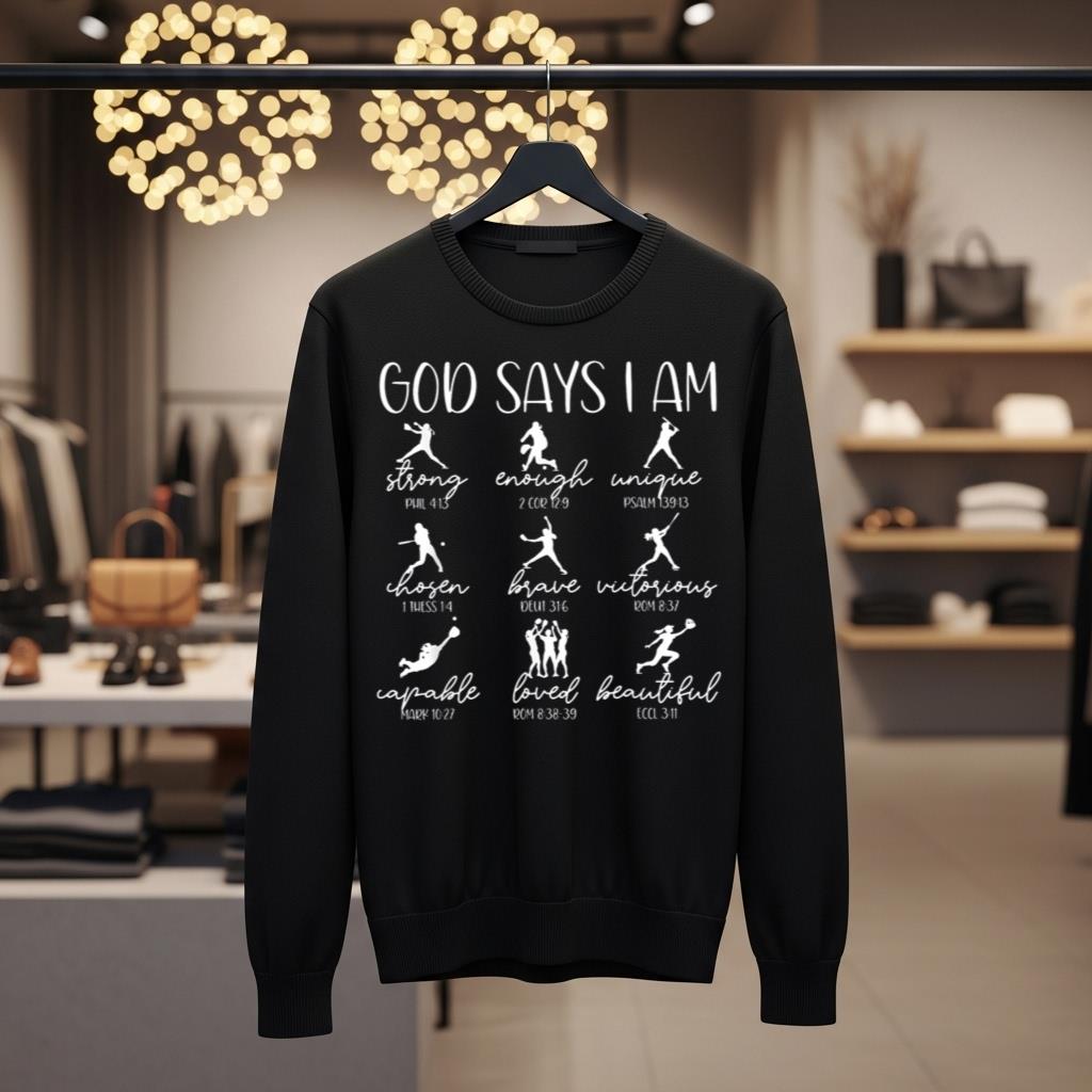 God Says I Am Bible Verse Religious Christian Softball Girls