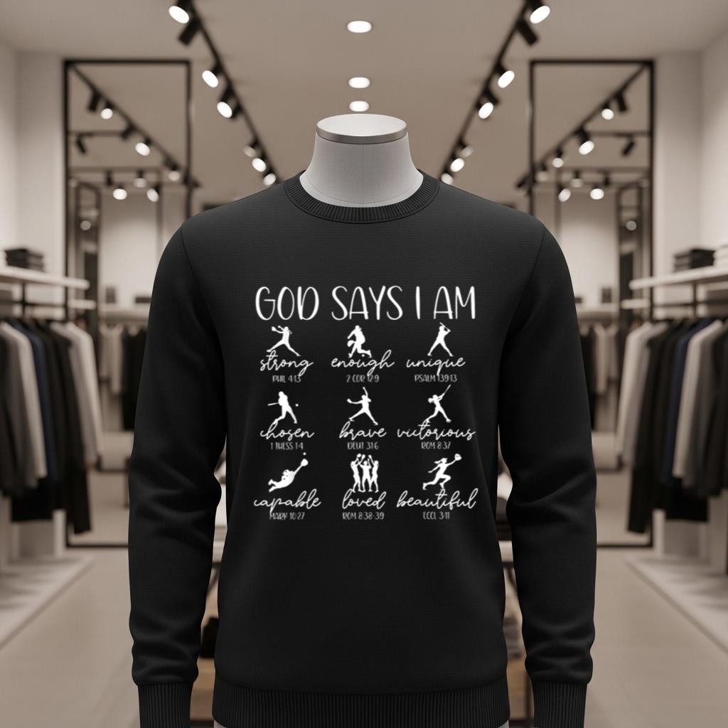 God Says I Am Bible Verse Religious Christian Softball Girls - Image 2