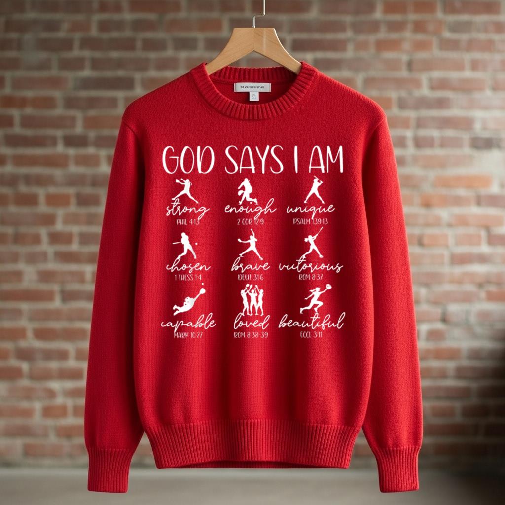 God Says I Am Bible Verse Religious Christian Softball Girls - Image 3