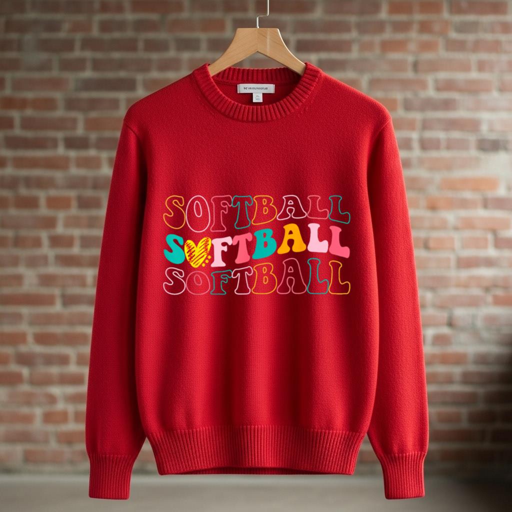 Groovy Love Heart Softball Player Funny Softball Baseball - Image 3