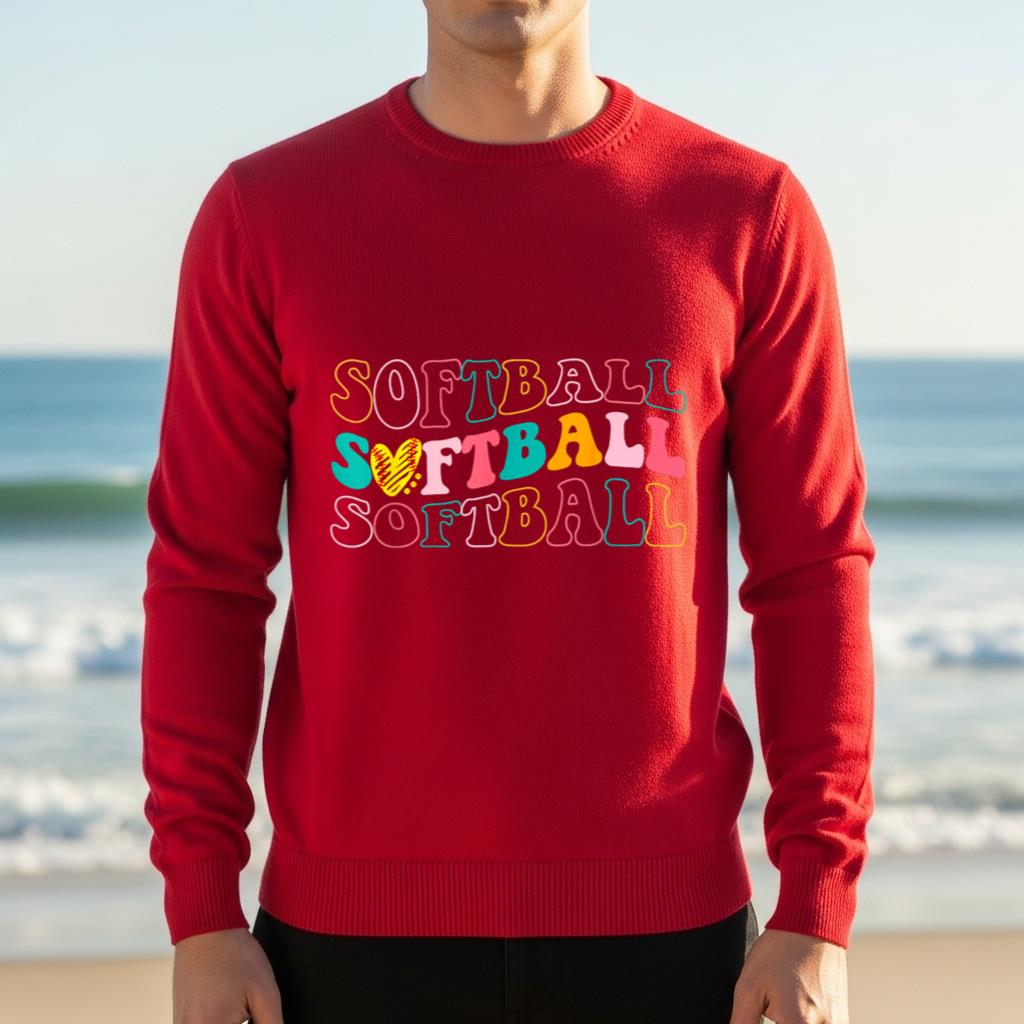 Groovy Love Heart Softball Player Funny Softball Baseball - Image 4