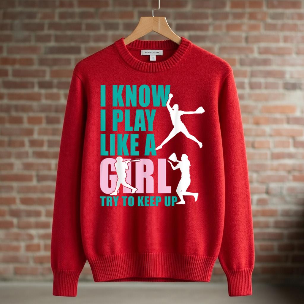 I Know I Play Like A Girl Try To Keep Up Softball T Shirt - Image 3