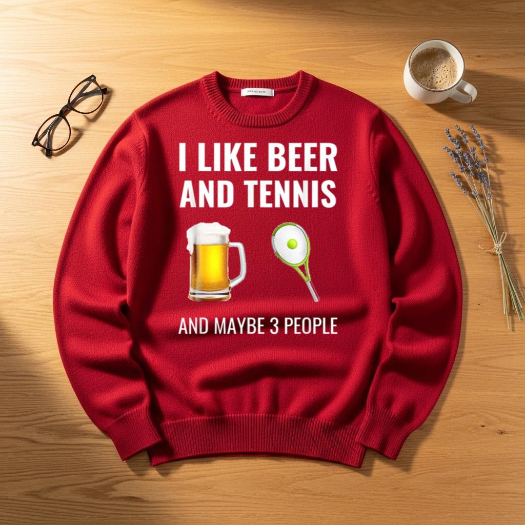 I Like Beer And Tennis And Maybe 3 People Shirt Funny Tennis - Image 4