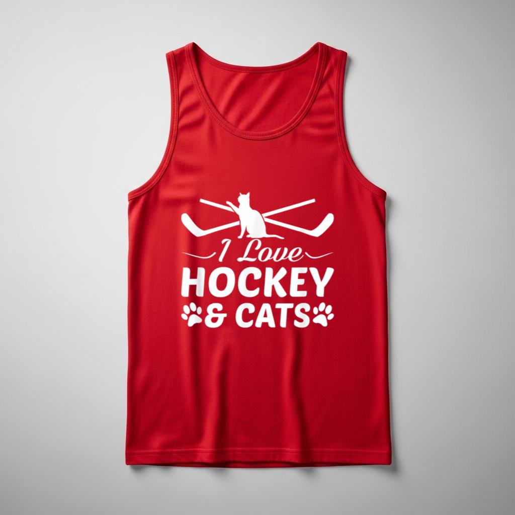 I Love Hockey And Cats Hockey Cats Love Funny Gifts Tank Top - Image 3