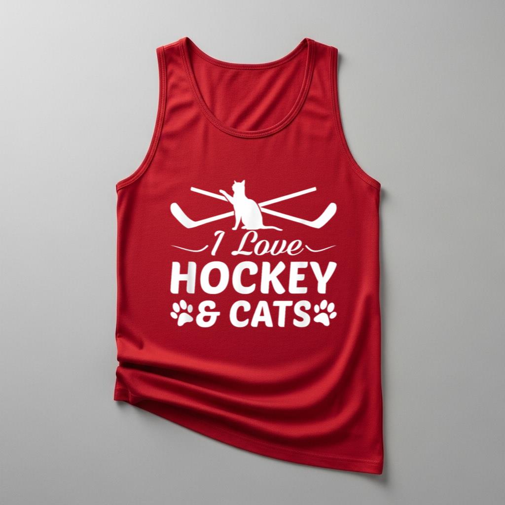 I Love Hockey And Cats Hockey Cats Love Funny Gifts Tank Top - Image 4