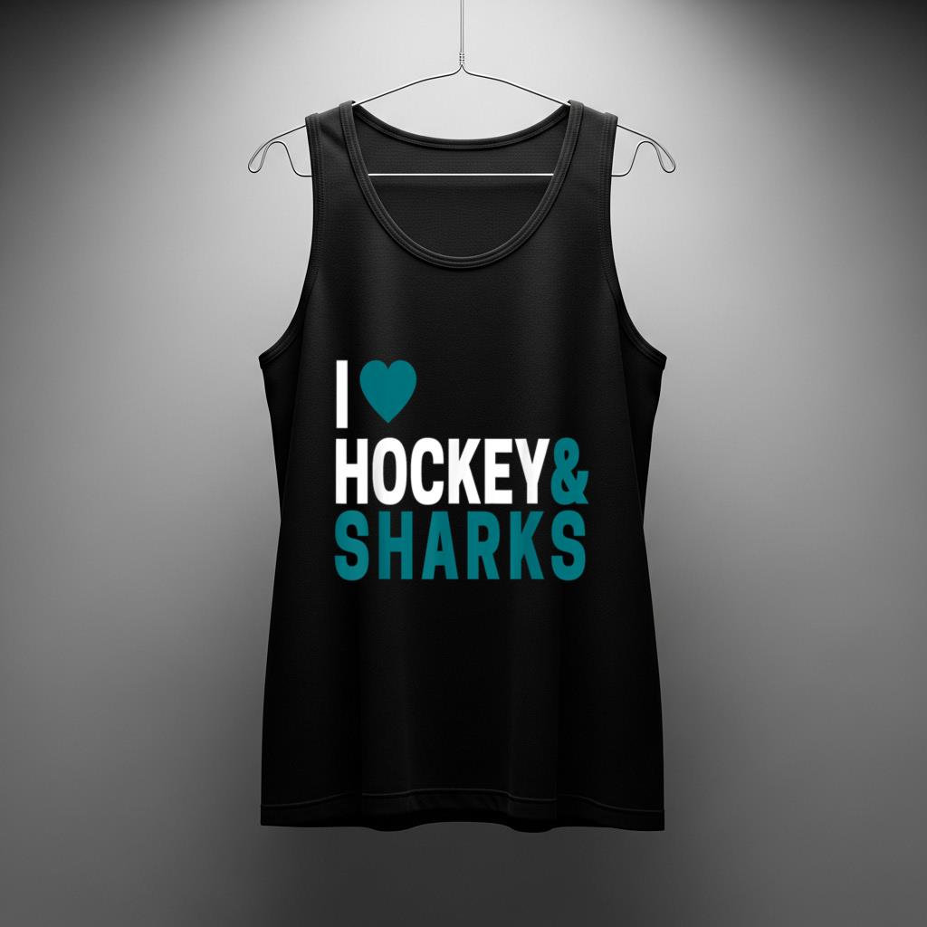 I Love Hockey & Sharks Joke T Tank Top For Hockey Lovers - Image 2