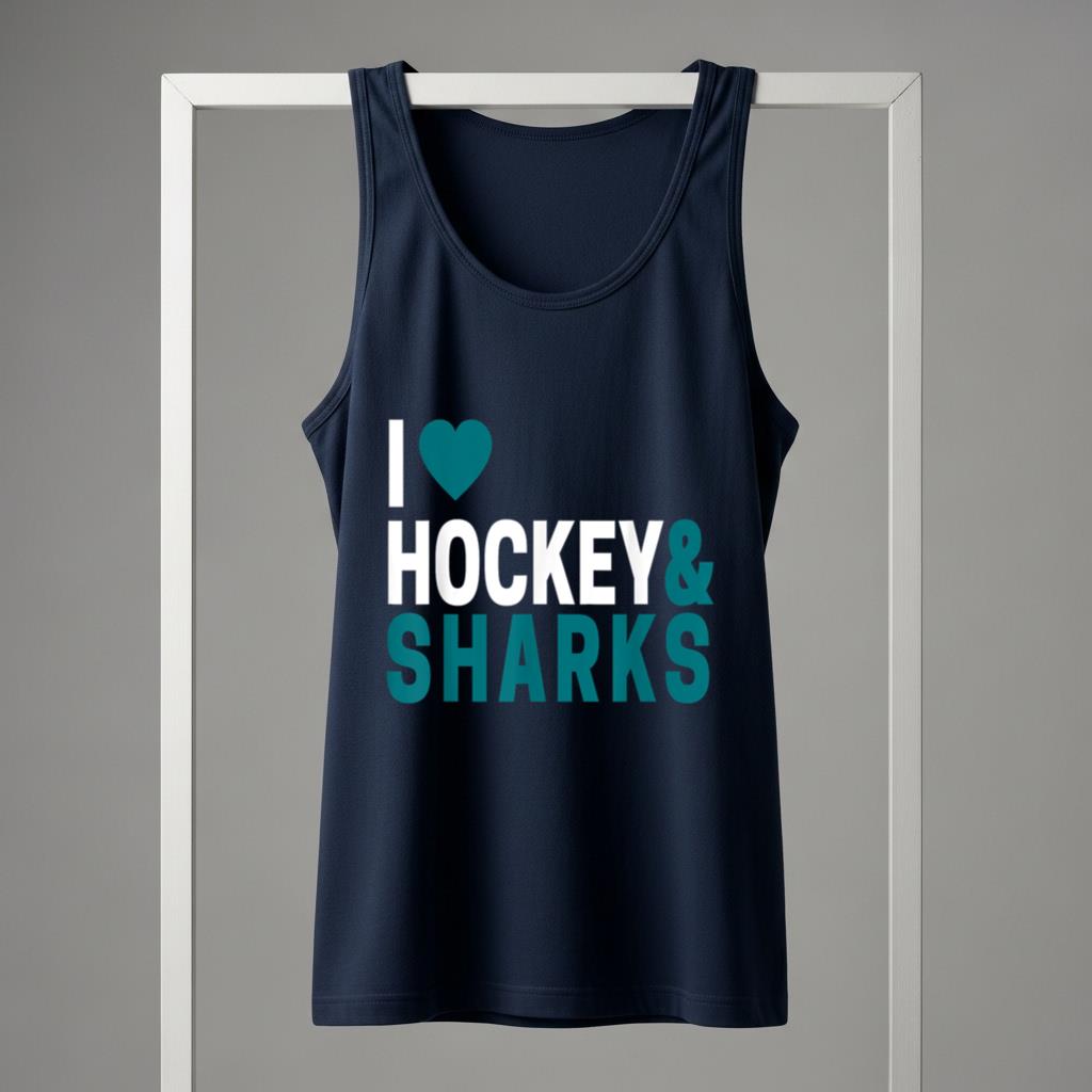I Love Hockey & Sharks Joke T Tank Top For Hockey Lovers - Image 5