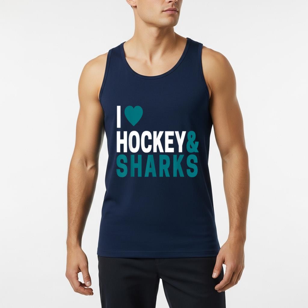 I Love Hockey & Sharks Joke T Tank Top For Hockey Lovers - Image 6