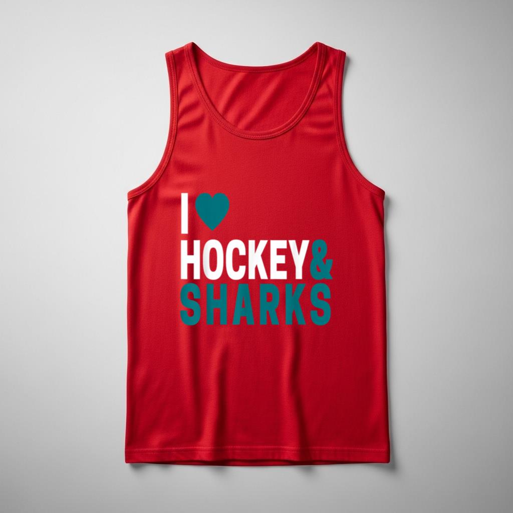 I Love Hockey & Sharks Joke T Tank Top For Hockey Lovers - Image 3