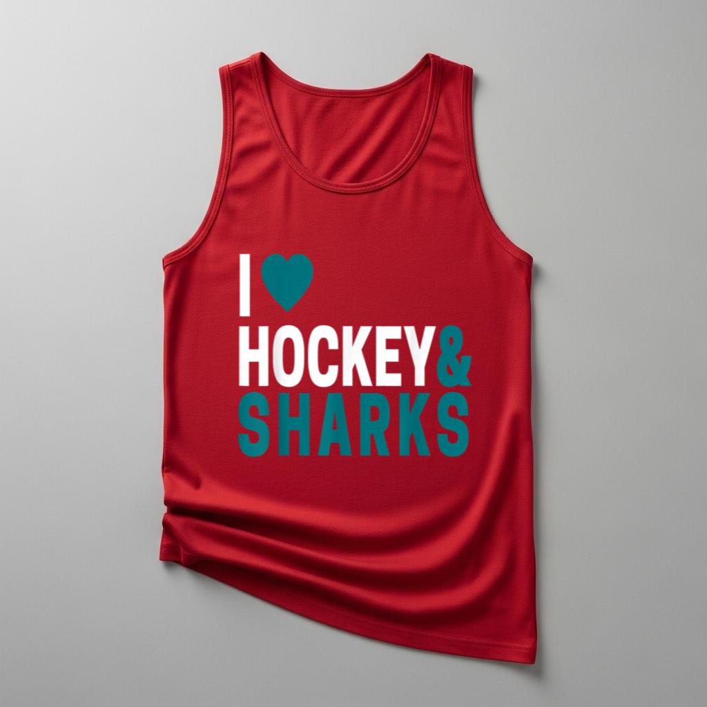 I Love Hockey & Sharks Joke T Tank Top For Hockey Lovers - Image 4