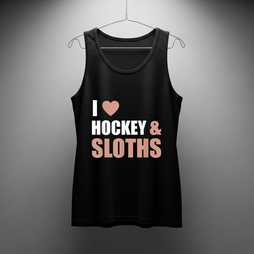 I Love Hockey & Sloths Tank Top Funny Hockey Fans Players Gift - Image 2