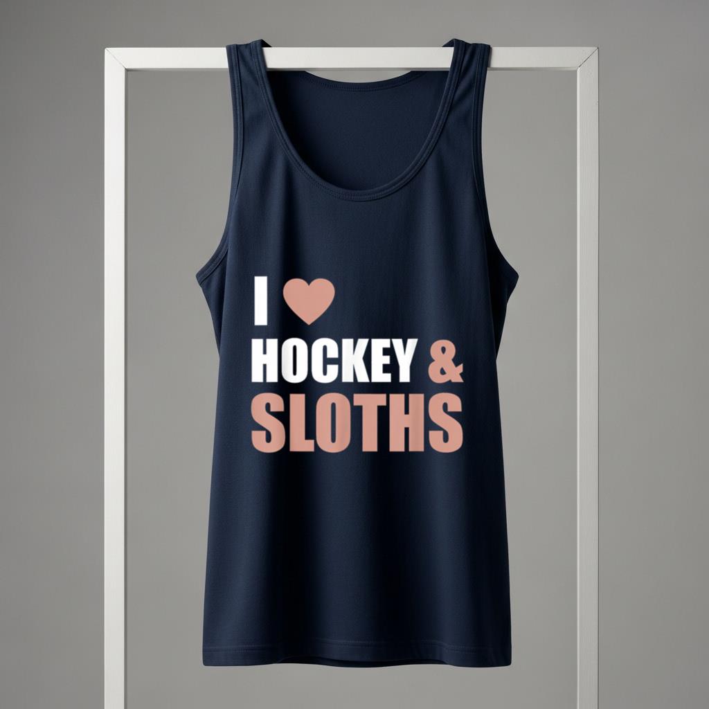 I Love Hockey & Sloths Tank Top Funny Hockey Fans Players Gift - Image 5