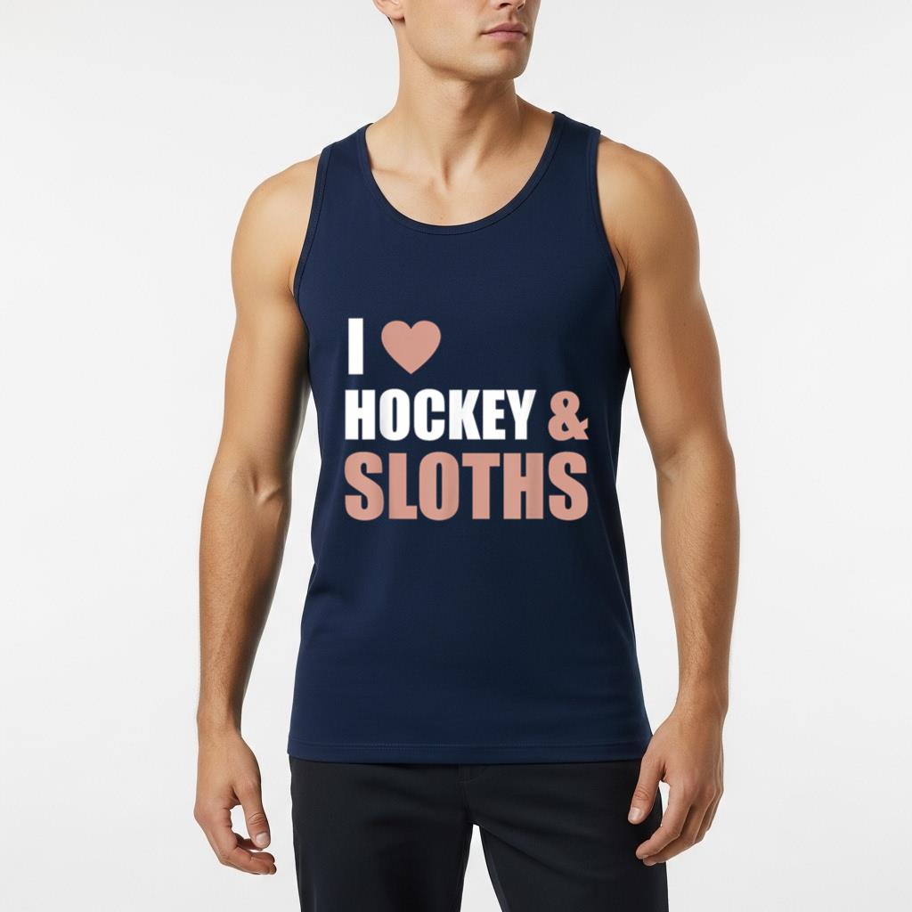 I Love Hockey & Sloths Tank Top Funny Hockey Fans Players Gift - Image 6