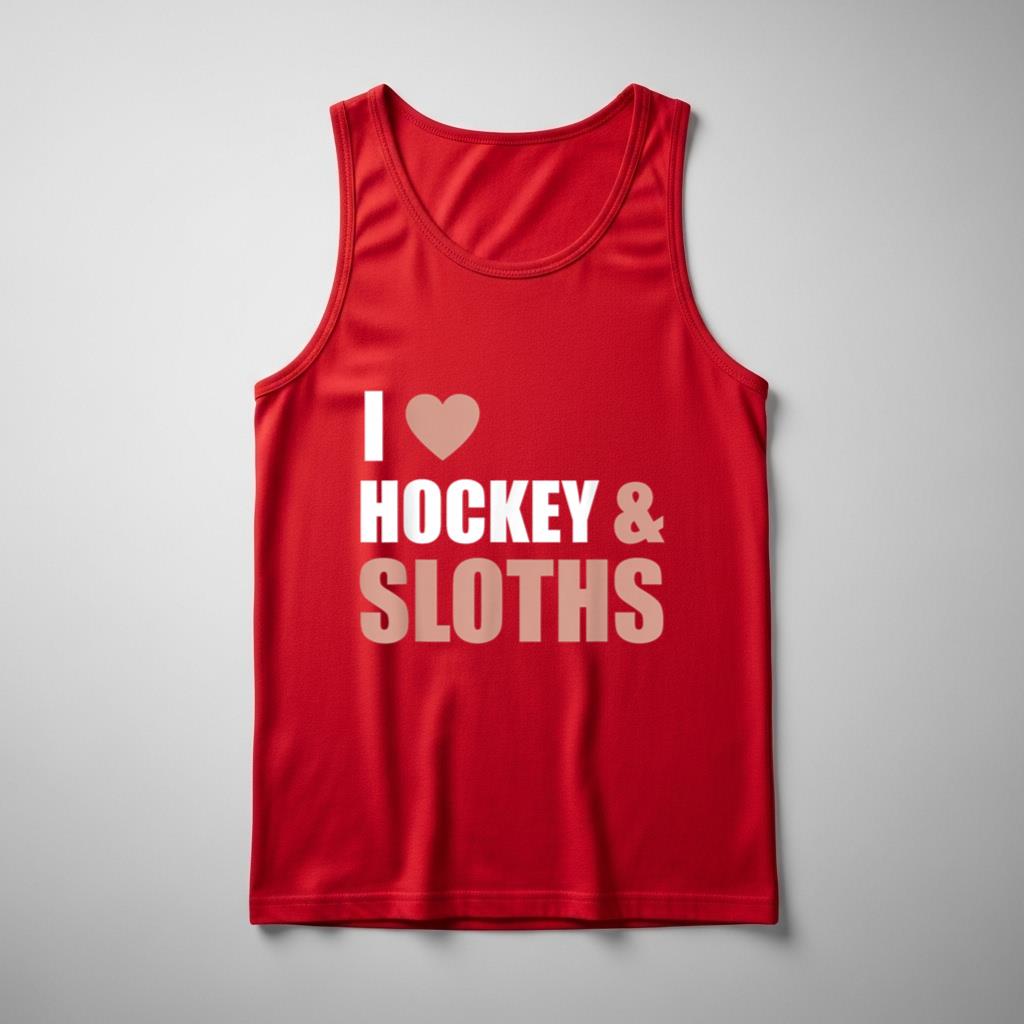 I Love Hockey & Sloths Tank Top Funny Hockey Fans Players Gift - Image 3
