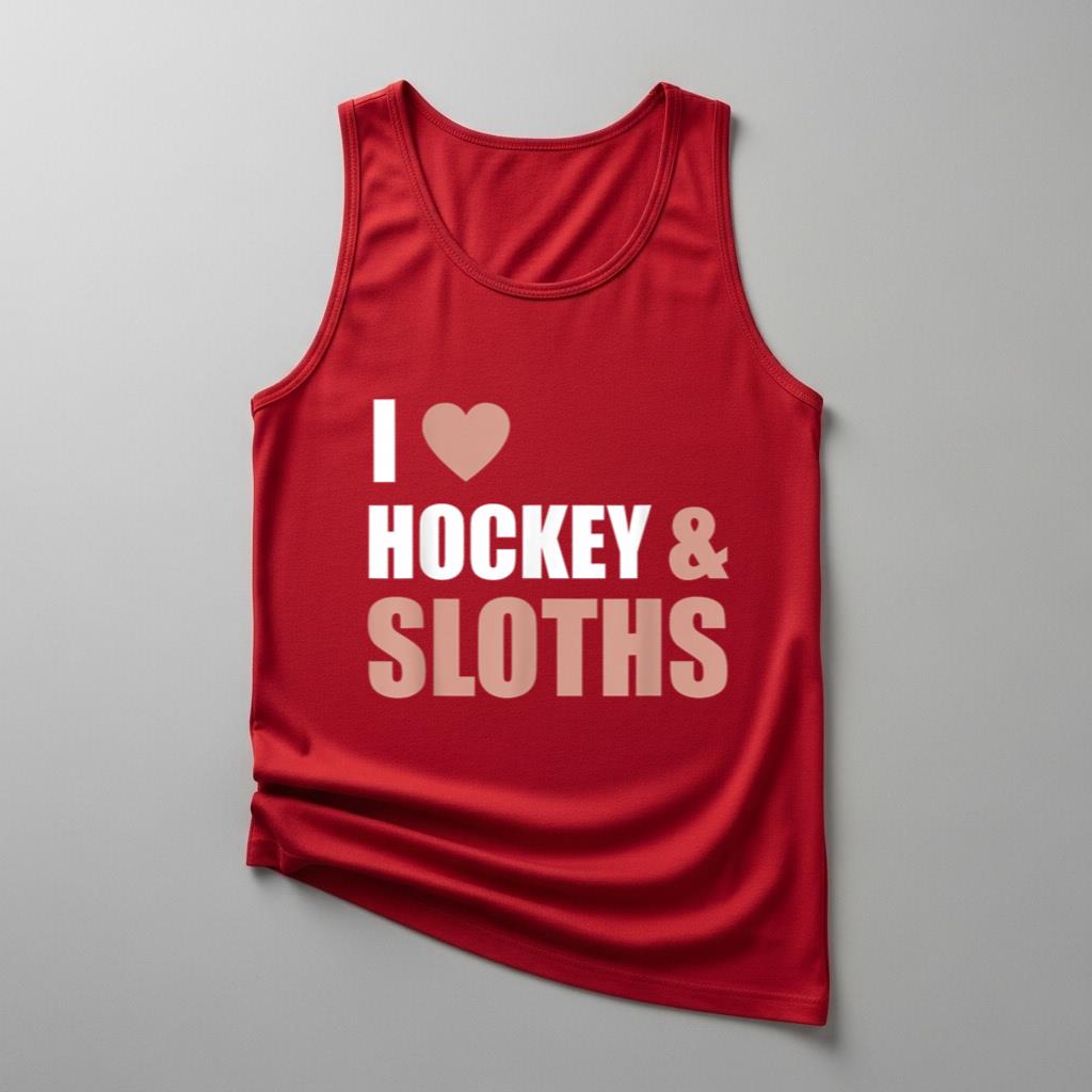 I Love Hockey & Sloths Tank Top Funny Hockey Fans Players Gift - Image 4