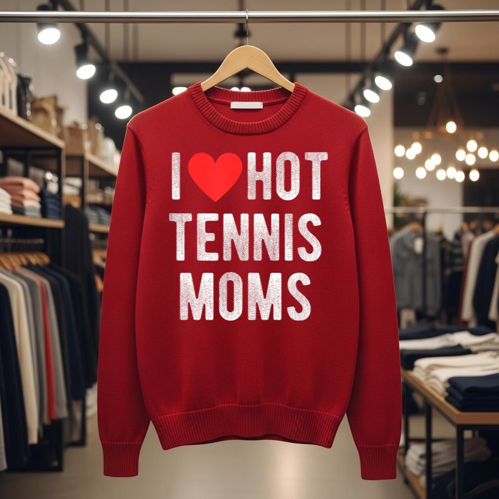 I Love Hot Tennis Moms Funny Sports Mom Dad Quote - Image 3