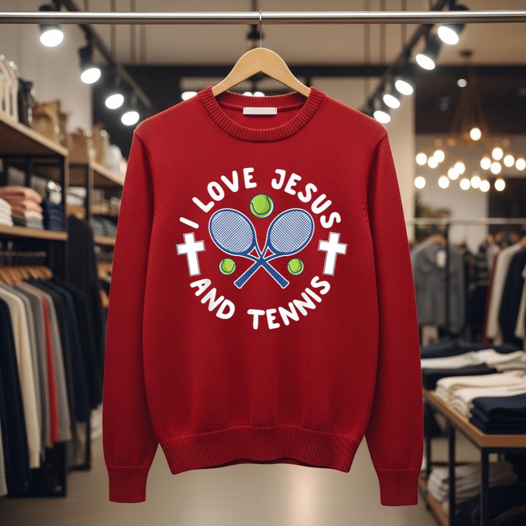 I Love Jesus And Tennis Cool Christian Sports Gift - Image 3