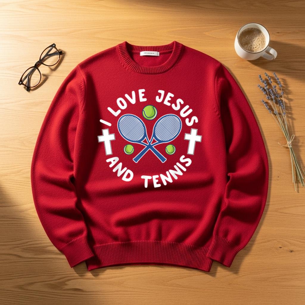 I Love Jesus And Tennis Cool Christian Sports Gift - Image 4