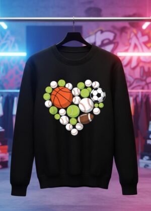 I Love Sports Basketball Football Sports Fan Heart Design