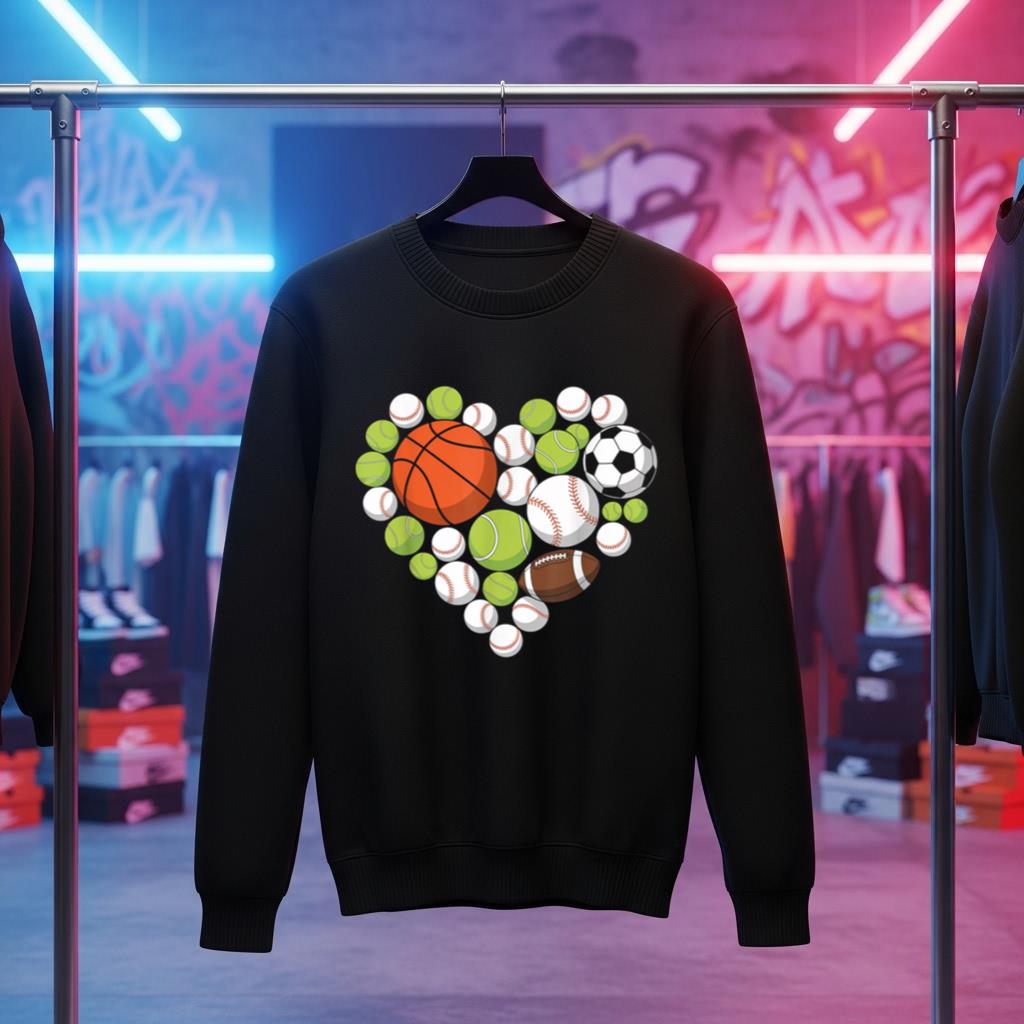 I Love Sports Basketball Football Sports Fan Heart Design