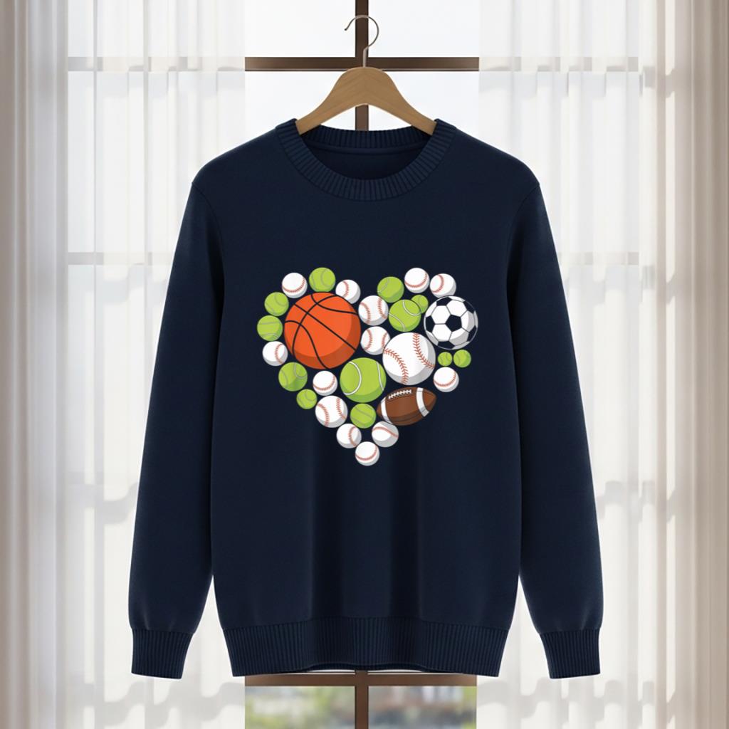 I Love Sports Basketball Football Sports Fan Heart Design - Image 5