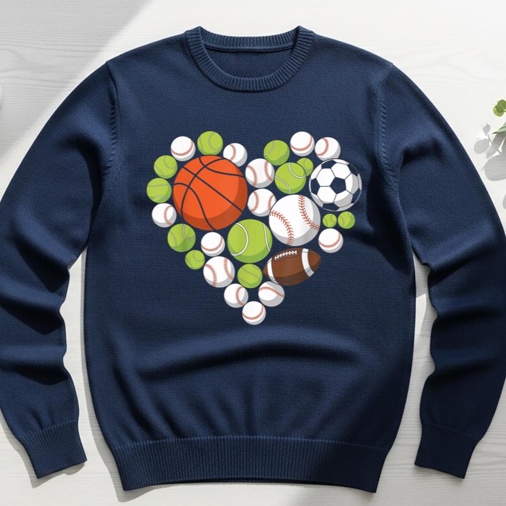 I Love Sports Basketball Football Sports Fan Heart Design - Image 6