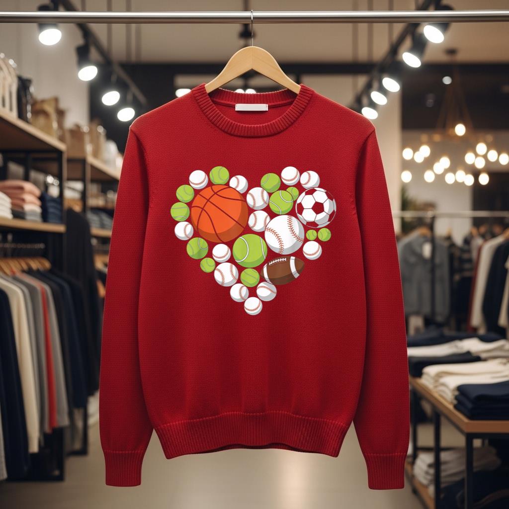 I Love Sports Basketball Football Sports Fan Heart Design - Image 3