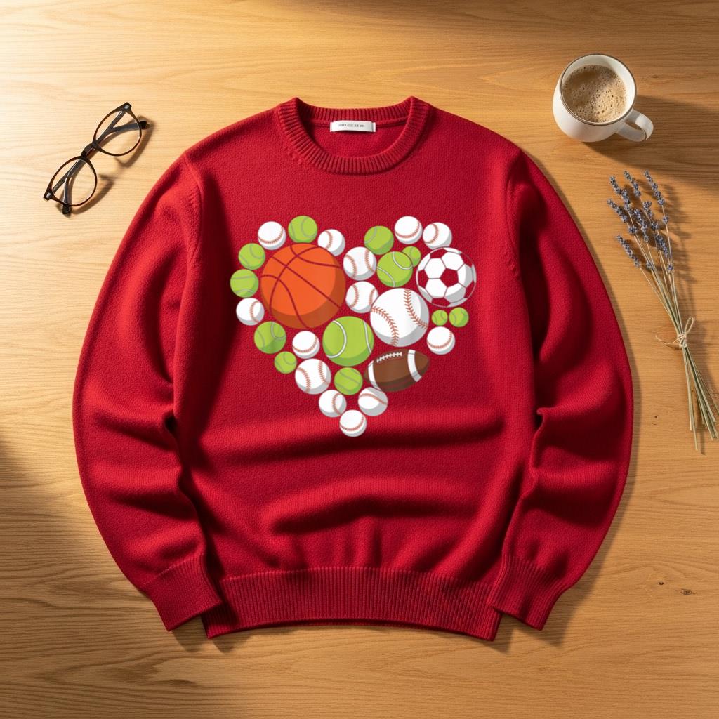 I Love Sports Basketball Football Sports Fan Heart Design - Image 4