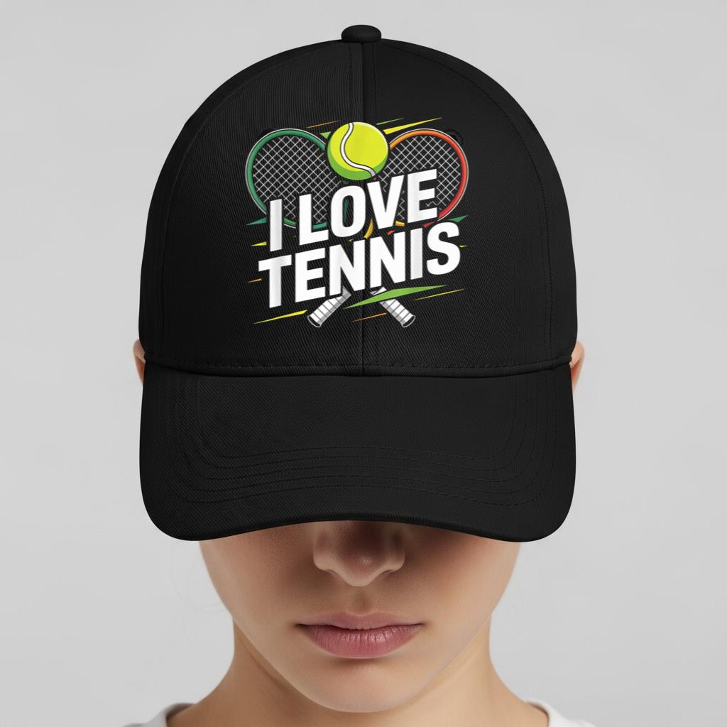 I Love Tennis Rackets Balls Enthusiast Design Cap - Image 2
