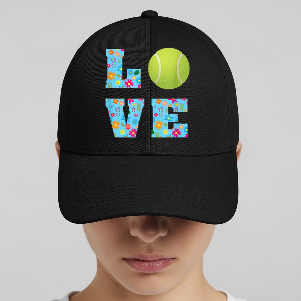 I Love Tennis Tennis Lovers Floral Gifts Cap - Image 2